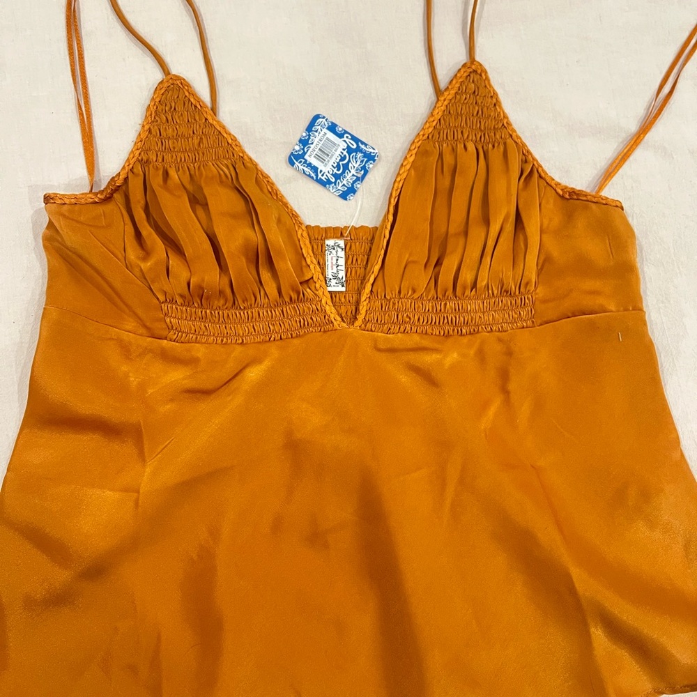 Free People Orange Satin Top